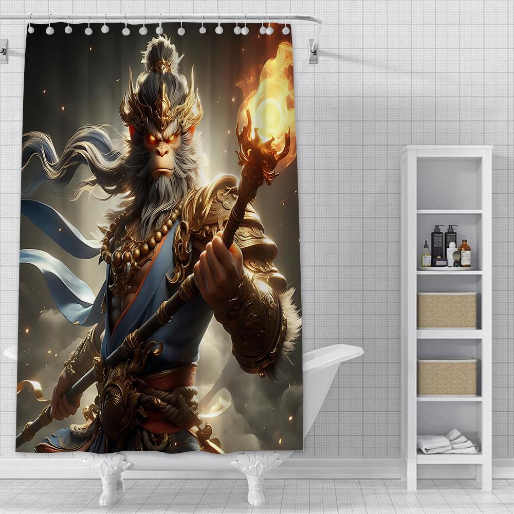 Game Black Myth Wukong Shower Curtain Waterproof Polyester Fabric Paint Bath Curtains Home Bathroom Decor Curtain With Hook