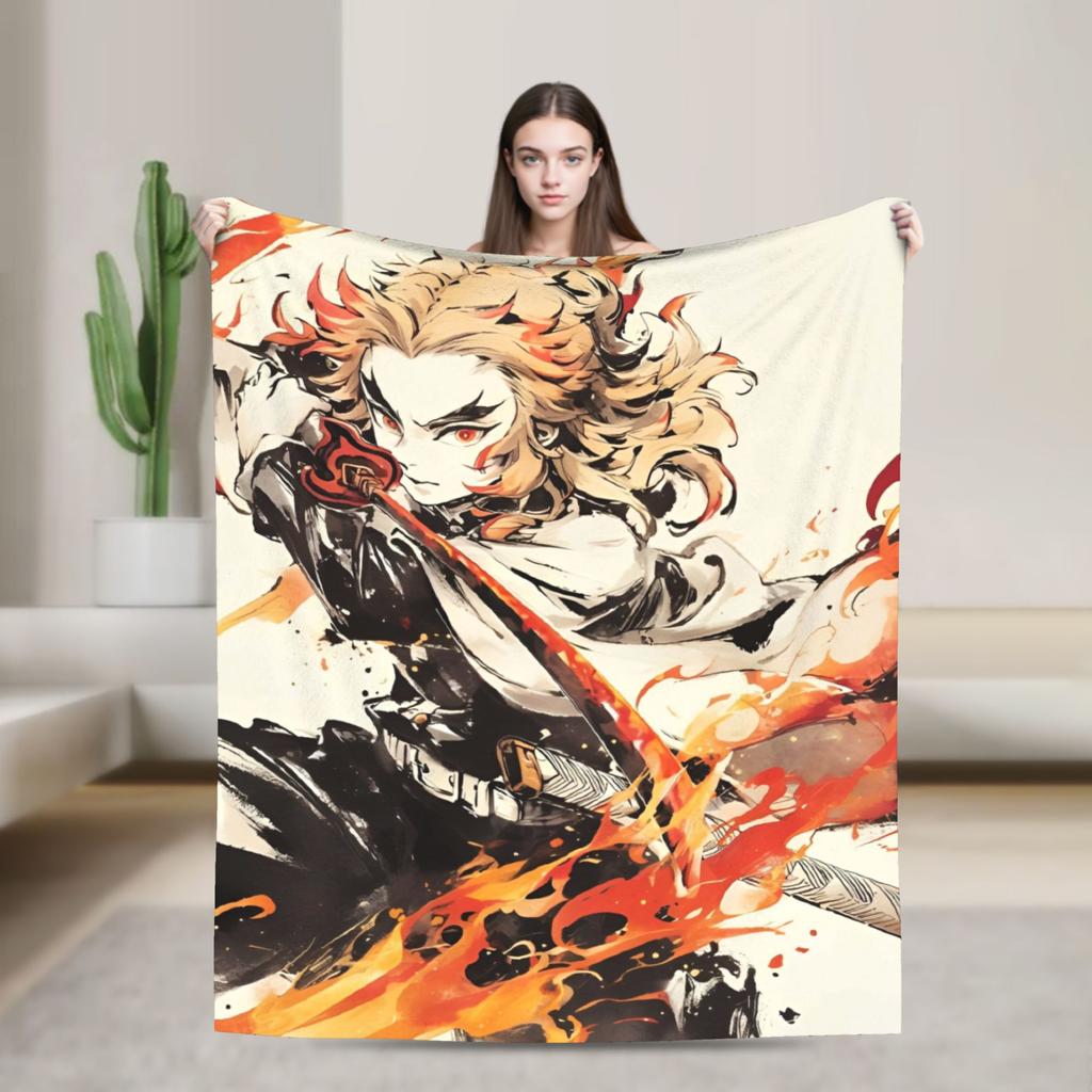 Flame Hashira Kyojuro Rengoku Blanket Anime Demon Slayer Fleece Awesome Breathable Throw Blanket for Coverlet Spring/Autumn