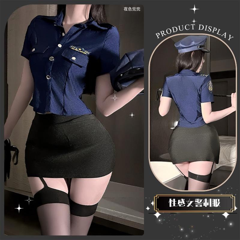 Sex Underwear Sex Police Uniform Cosplay Uniform Hot Nightclub Bar Uniform Hollow Buttocks Skirt Women