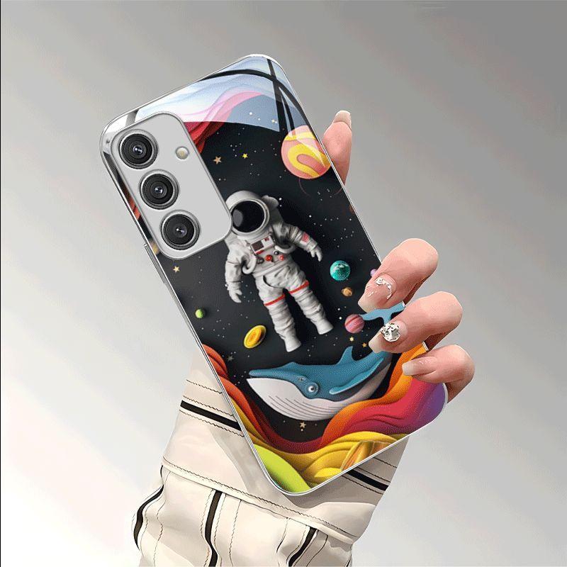 Gold-plated Tempered Glass Phone Case, Compatible Galaxy S26 S25 S24 S23 S22 Ultra Plus. Features a Space-age Design.