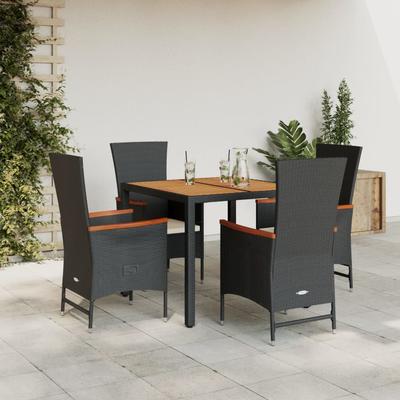 Vidaxl 5-Cz. Garden Furniture Set With Cushions, Black, Poly Rattan