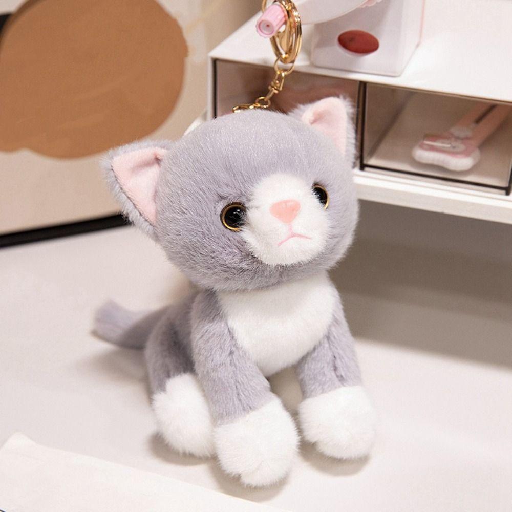 Soft Furry Kitten Plush Toy Stuffed Animal Stuffed Cat Keychain Simulated Cat Doll Girls Gift