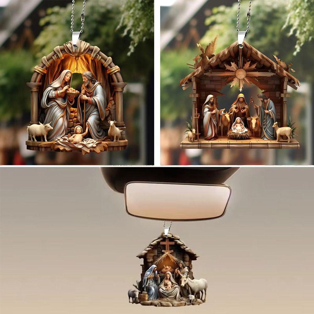 Nativity Scene 2D Acrylic Nativity Scene Pendant Creative Double Side 2D Christmas Hanging Pendant Multi Scene
