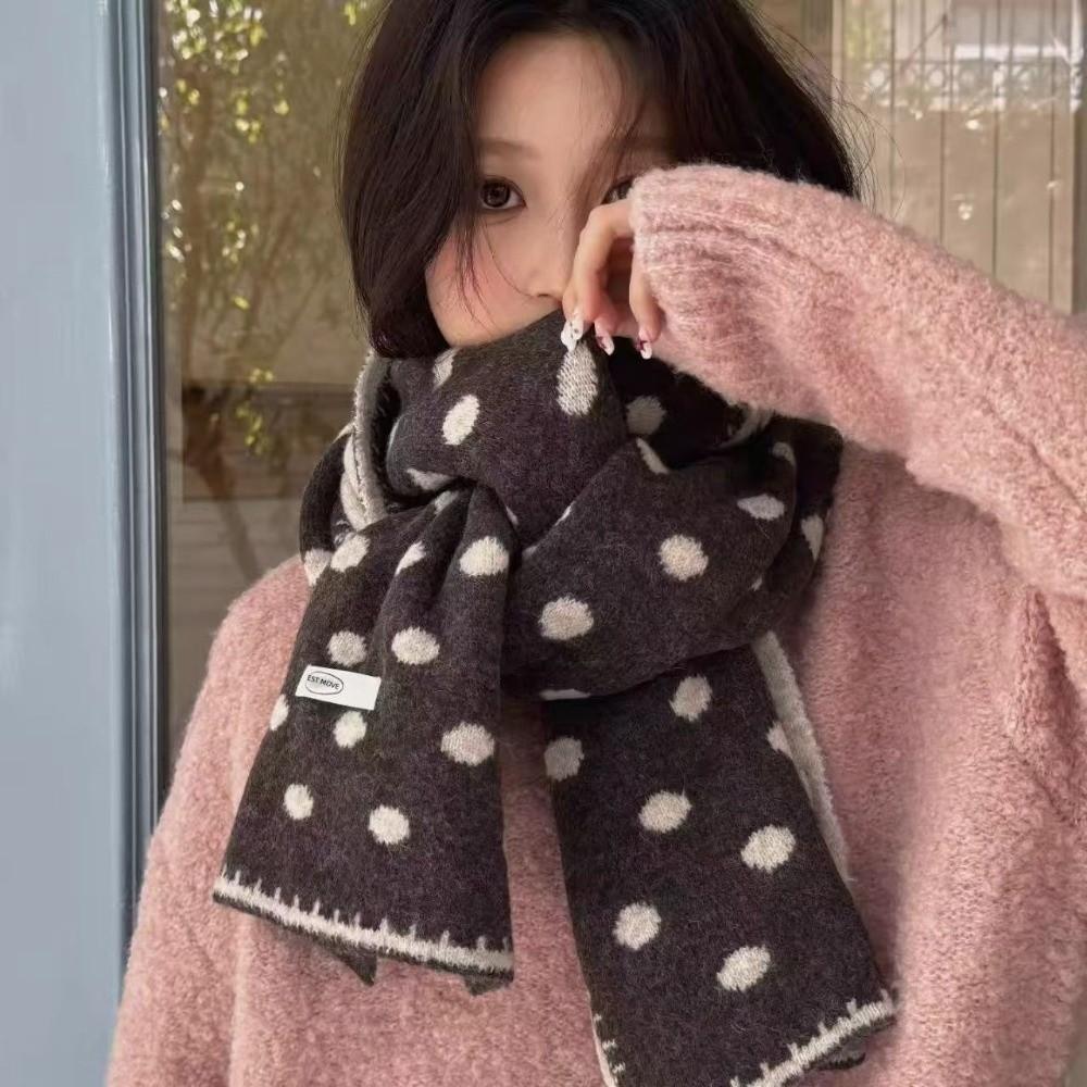 Double-Sided Knitted Scarf Korean Style Polka Dot Scarf Soft Women's Scarf Winter