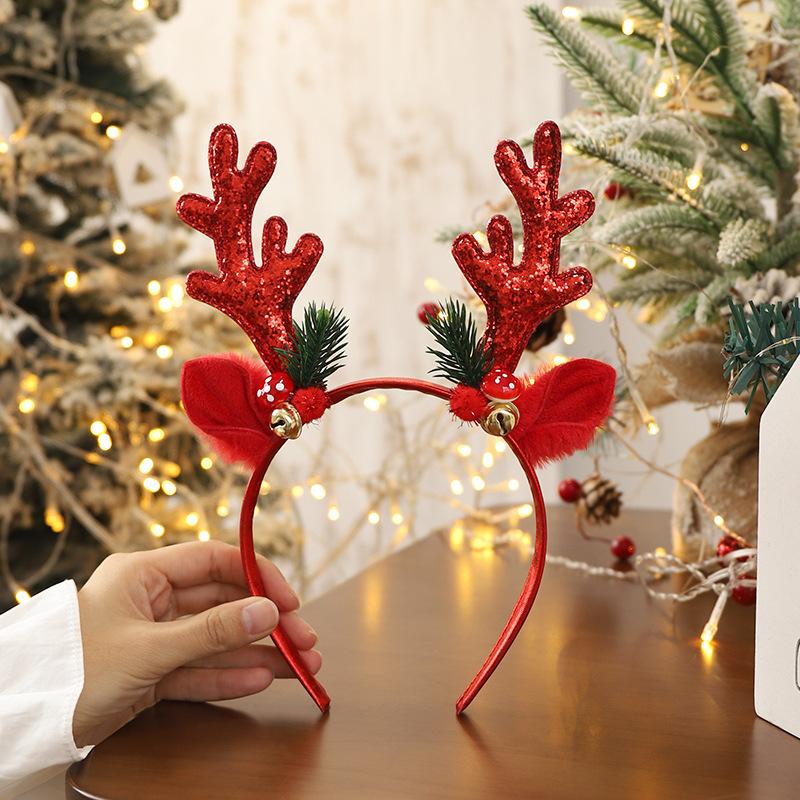 Julehodebånd Xmas Elghorn Bell Paljett Julehårbånd Godt nyttår Fotorekvisitter God Jul Dekor Gaver til barn