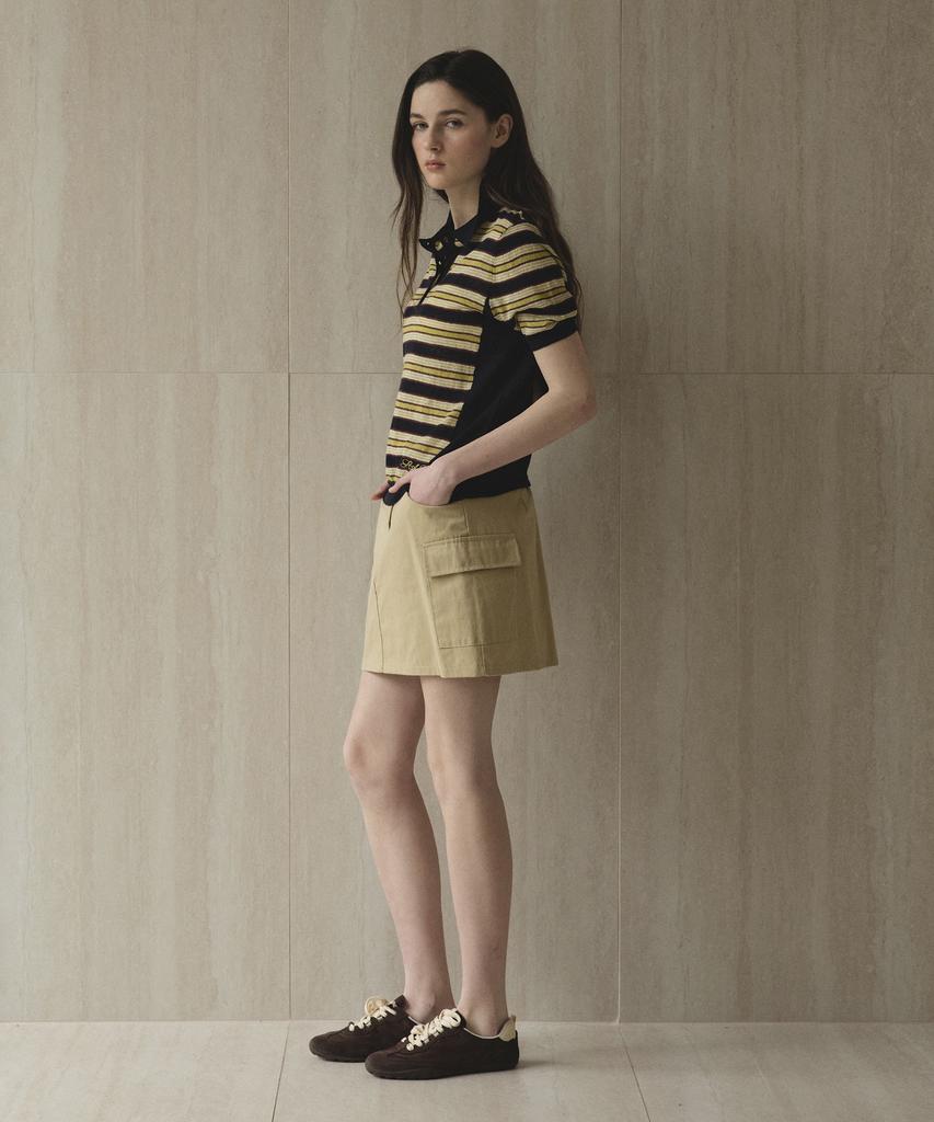 Seutyudioaenpaleukeu Striped Collar Short Sleeve Knit_Navy