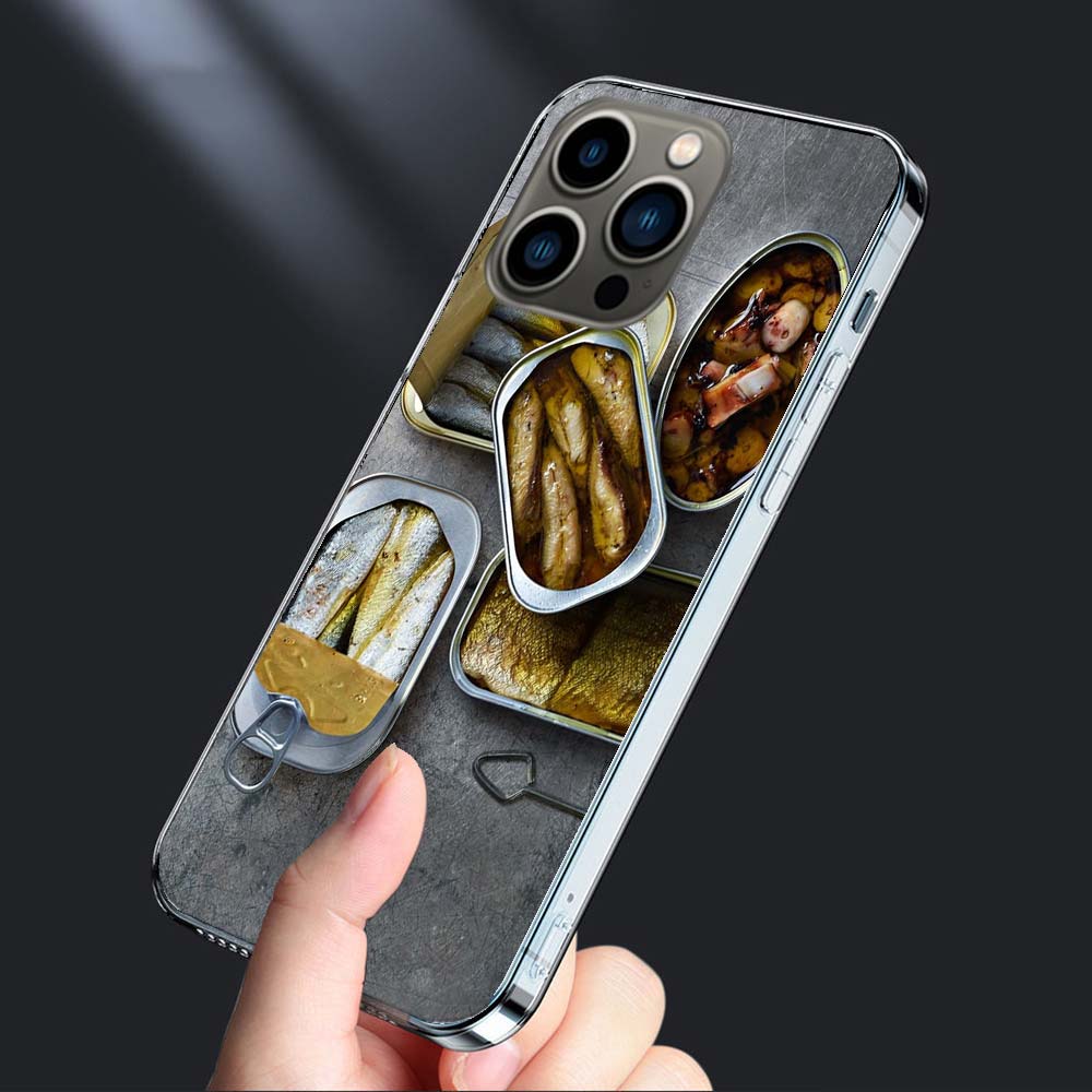 Sardines Canned Phone Case For Iphone 16E 15 Pro 14 Plus 17E 16 17 Pro Max Air 11 12 13 Mini Shockproof Capa Cute Cover TPU C