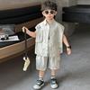 2026 Boys' Korean Style Summer Patchwork Polo Collar Sleeveless Set with Shorts - Trendy Two-Piece Outfit