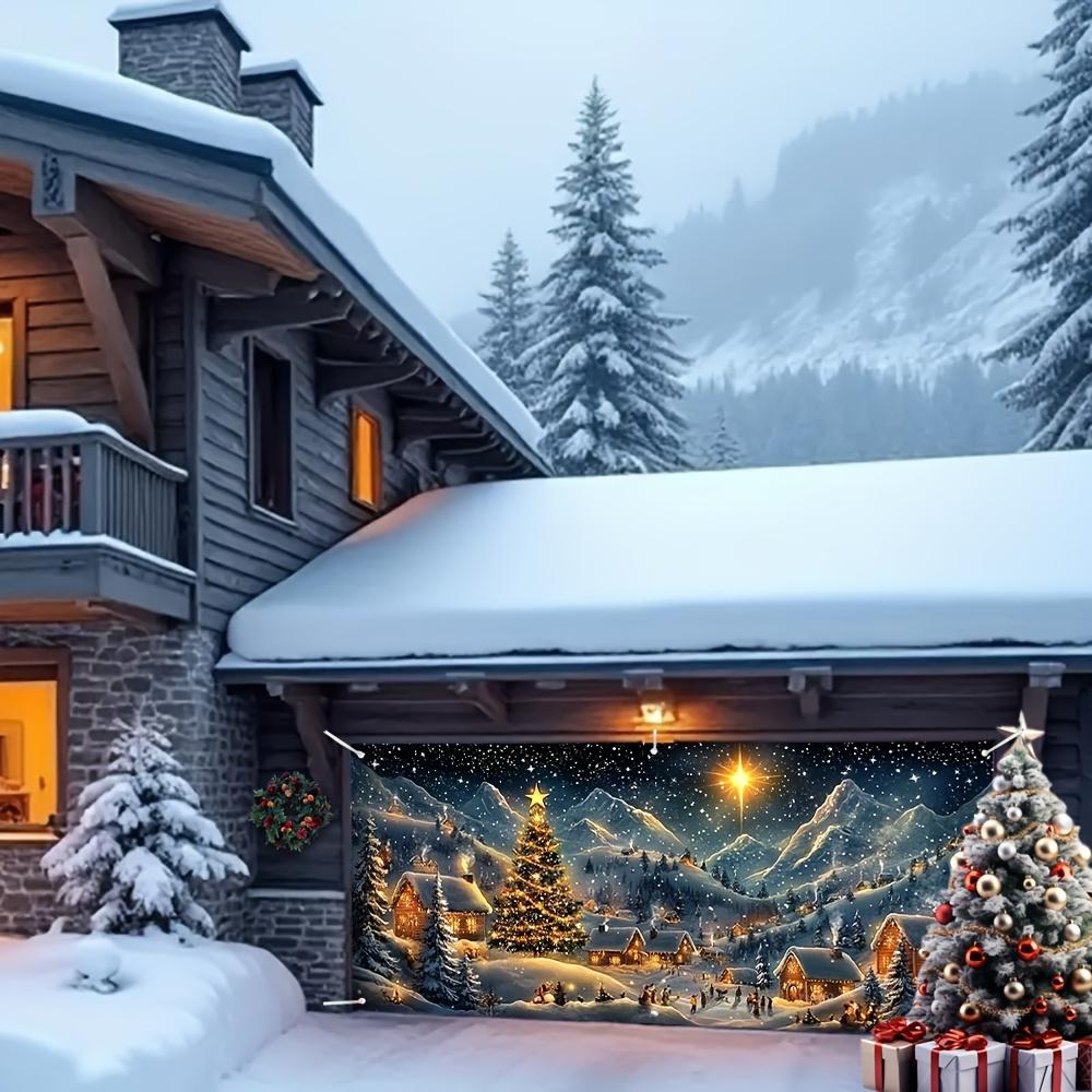 A glittering polyester banner for the garage door of Christmas town, perfect for holiday parties and holiday photos