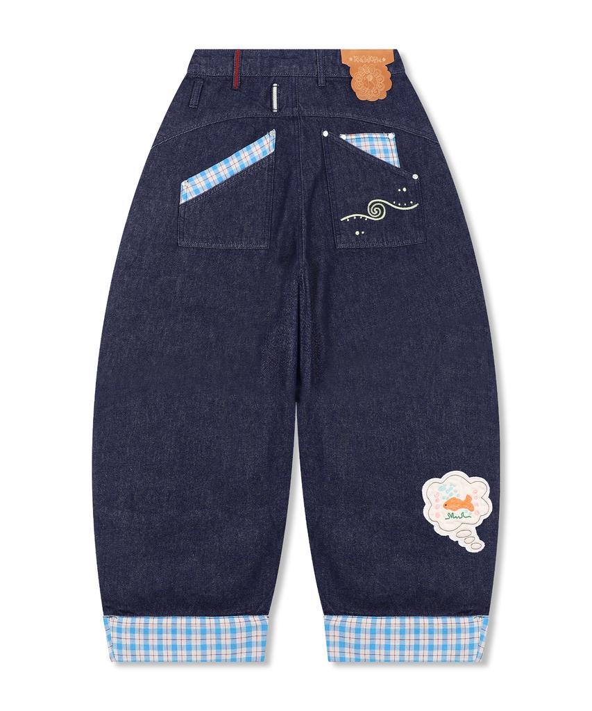 RuNaKi'Hu' Wxp085 Shiawase Check Color Block Balloon Pants (Indigo)
