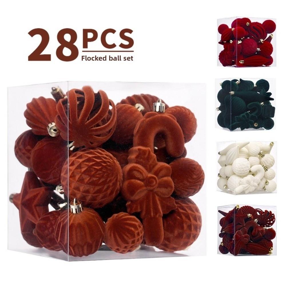 28pcs New Special-shaped Christmas Ball Pendant Flocked Shatterproof Xmas Tree Charm Xmas Tree Ornament Merry Christmas