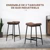 Juego de 2 taburetes de bar con reposapiés de acero estilo industrial asiento curvo 48,5 x 38,5 x 68,5 cm marrón negro