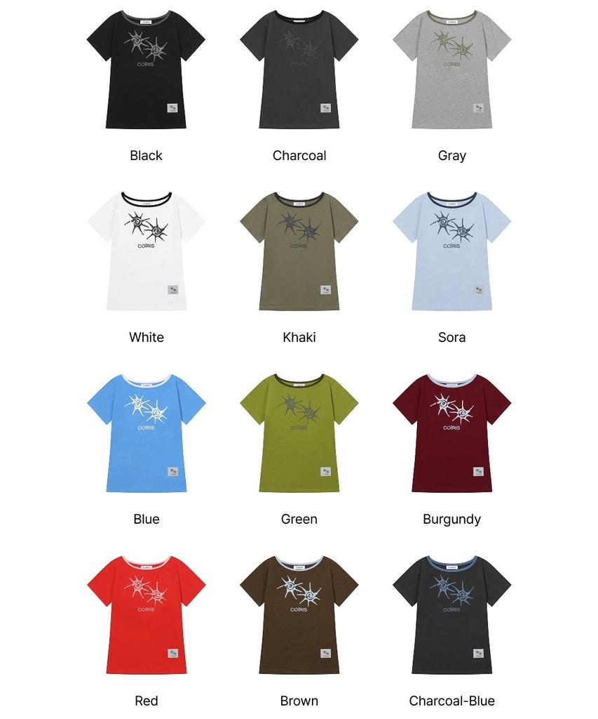 Koiliseu Soluna One-Shoulder Contrast Short Sleeve Tee (13 Colors)
