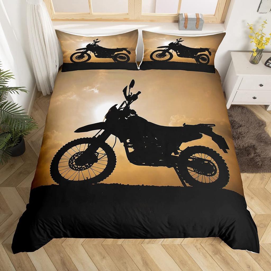 Dirt Bike Duvet Cover Set Extreme Sports Bedding Set Motocross Rider Comforter Cover Cool Motorbike Bedspread Cover Queen Size