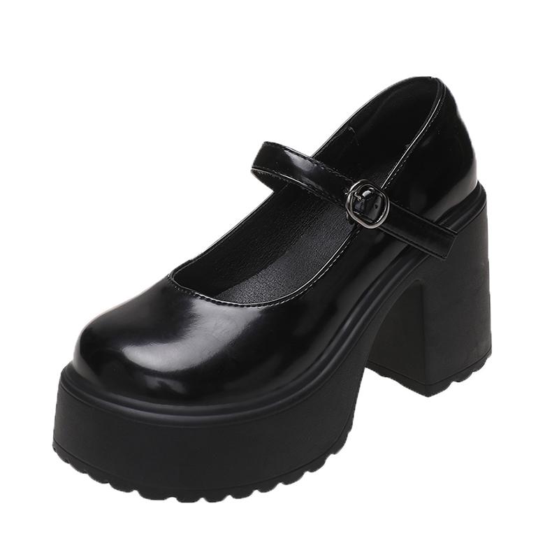 Damskie grube platformy wysokie obcasy pompy damskie buty ze skóry syntetycznej zapięcie na kostkę buty typu Mary Jane damskie buty na grubym obcasie lolita