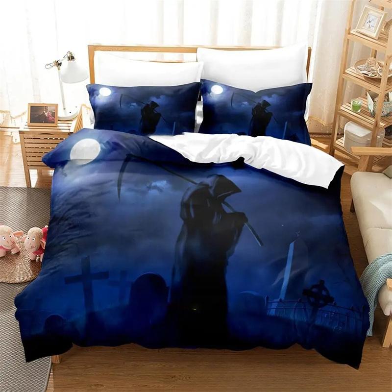 Dark Grim Reaper Bedding Set King Queen Twin Size Duvet Cover Comforter Quilt Pillowcase for Boys Girls Adults