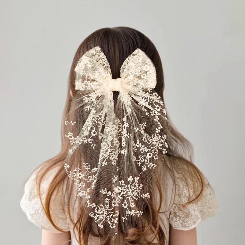 Lace Bow Children's Hair Accessory  Sweet Forest-style Hair Clip  Elegant Ribbon Mesh Embroidered Hair Clip for Women