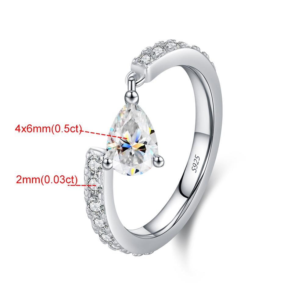 4x6mm Pear Cut All Moissanite Ring for Women CopperWaterdrop Swing Tail Ring Full Eternity Band Party Jewelry Gift