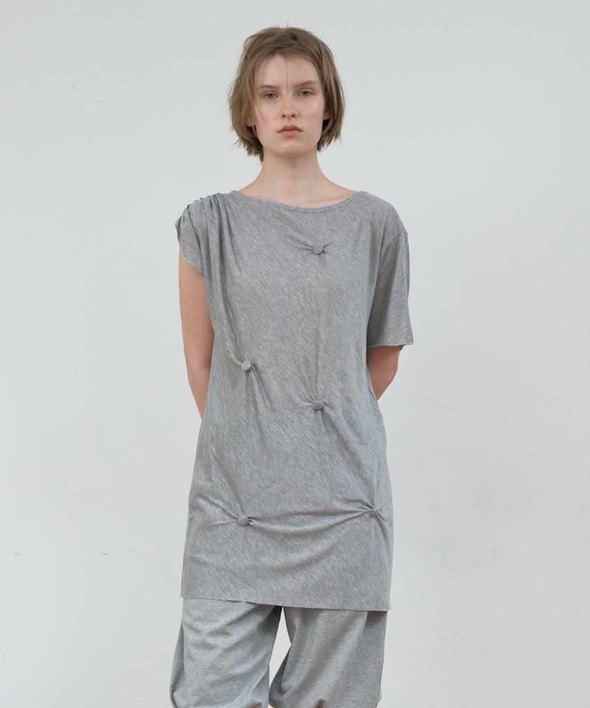 MA JOURNEE Button Detail T-Shirt_Melange