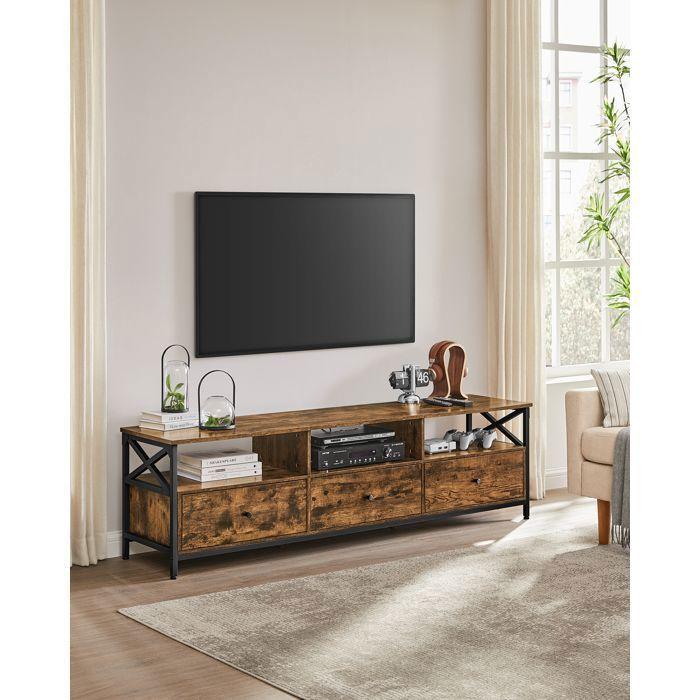 VASAGLE Suport TV pentru Televizoare de până la 80 de Inci, Suport TV, 178 x 40 x 50 cm, Cadru din Oțel, Maro Rustic și Negru