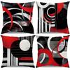 [4 Housse de Coussin Abstraites] 4 Housse de Coussin Décoratives Rayures Géométriques Abstraites Rouge Blanc Noir pour Canapé Salon