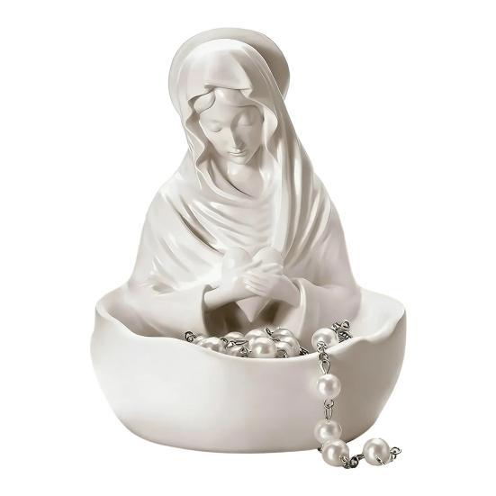 Virgin Mary Jewelry Holder for Rosary Necklace Rings 5" Blessed Catholic Resin Statue Religious Keepsake for Christian Home Decor