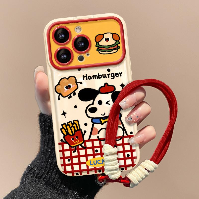Hamburg puppy lanyard is suitable for Apple 16 large windows mobile phone case 15pro cute soft silicone 14 fine hole anti-drop X