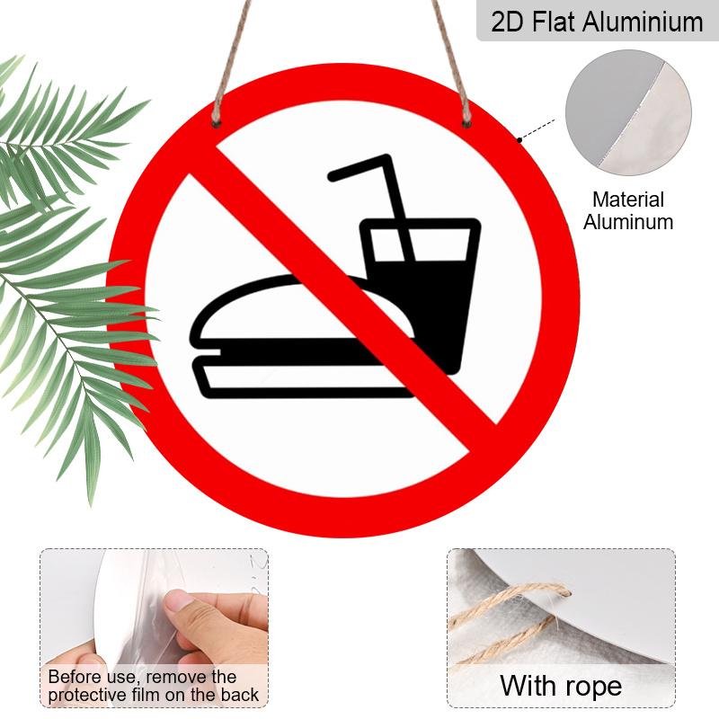 2D Flat 1pc, 8x8 in, Round Aluminum Metal Sign, No Food and Drink Sign Theme Decoration, Suitable for Door Decoration, Wall Decoration, Home, Room
