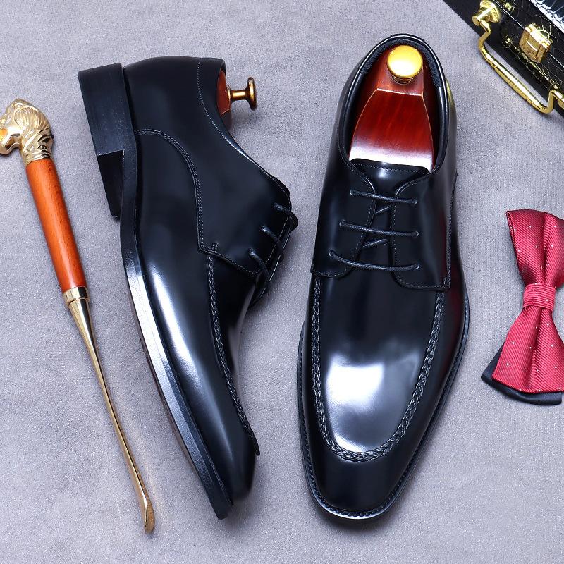 Quality Business Formal Men's Dress Shoes British Trend Men's Genuine Leather Shoes Comfortable Flat-heeled Groom Wedding Shoes