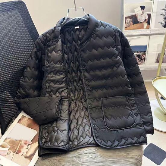 Damjacka med quiltning och dun Lättviktig Långärmad Pufferjacka Knäppning Vinter Ytterkläder
