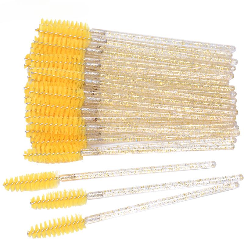 CNKESS 50Pc bags/cans Disposable Eyelash Extension Mascara Wand Glitter Micro Lash Brushes Spoolie With Container Case Wholesale