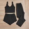 Women's 3 Piece Pajamas Set Ribbed Knit Lace Trim Cami Shorts And Pants