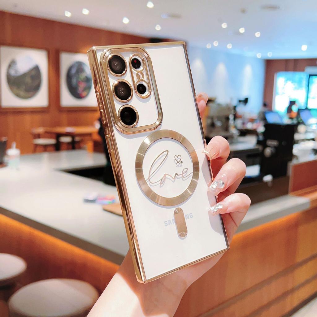 Electroplated magnetic transparent love mobile phone case is suitable for Samsung S24ULTRA lens film S24 advanced sense S23FE