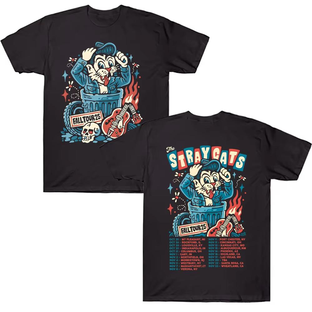 The Stray Cats Fall Tour 2025 T-shirt Rock Band Stray Cats Graphic T Shirts Women Men High Quality Cotton Clothes Streetwear Top