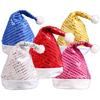 Sequins Santa Christmas Hat with Plush Brim for New Year Holiday Party Decor