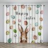 Easter Theme Bunny Egg Window Curtains Room Decor Background Cloth Holiday Pattern Print Hook Style Window Curtains