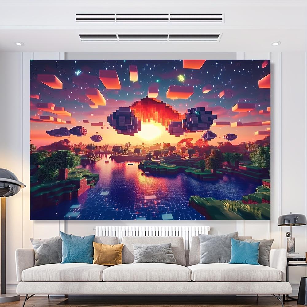 1pc Block World Sunrise Tapestry  Vibrant Pixelated Landscape Fabric Backdrop for Home Decor No Electricity Needed Perfect Fo