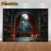 Mocsicka Halloween Background Ancient Night Moon Bat Indoor Home Bookshelf Decorations Child Baby Portrait Photo Backdrop Banner
