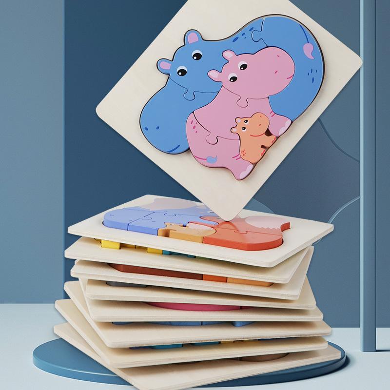 Children's Wooden Toys Parent-child Interactive Puzzle Baby Early Education Puzzle Three-dimensional Building Blocks Children's Cartoon Animal Puzzle