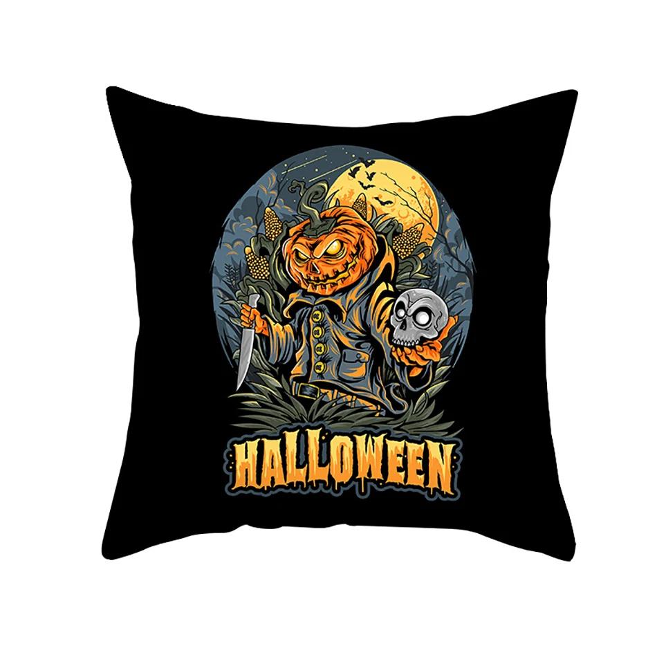 Home Decor Halloween Cushion Cover Skull Cat Scary Pumpkin Bat Castle Print Square Pillowcase Party 45X45Cm Funda De Almohada