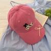 Sweet Spotted Puppy Embroidery Baseball Cap Cotton Bow Sun Hat Visors Korean Style Peaked Cap Outdoor