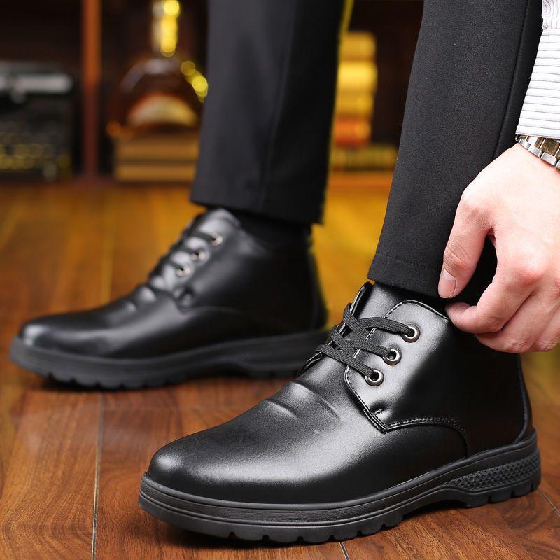 Leather shoes men's shoes autumn and winter velvet thermal cotton shoes men's casual shoes soft-soled shoes