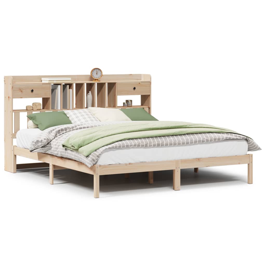 Solid Wood Bed with Shelf Without Mattress 180x200 Cm Pine Wood