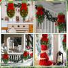 1/2Pcs Christmas Teardrop Swag Wreath with Norfolk Pine Greenery Stairway Swag Red Bow Balls Winter Xmas Hanging Garland Decoration