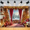 Winter Christmas Tree Gift Curtain Fireplace Theme Banner Decoration Background, Christmas Party Decoration Photography Backdrop