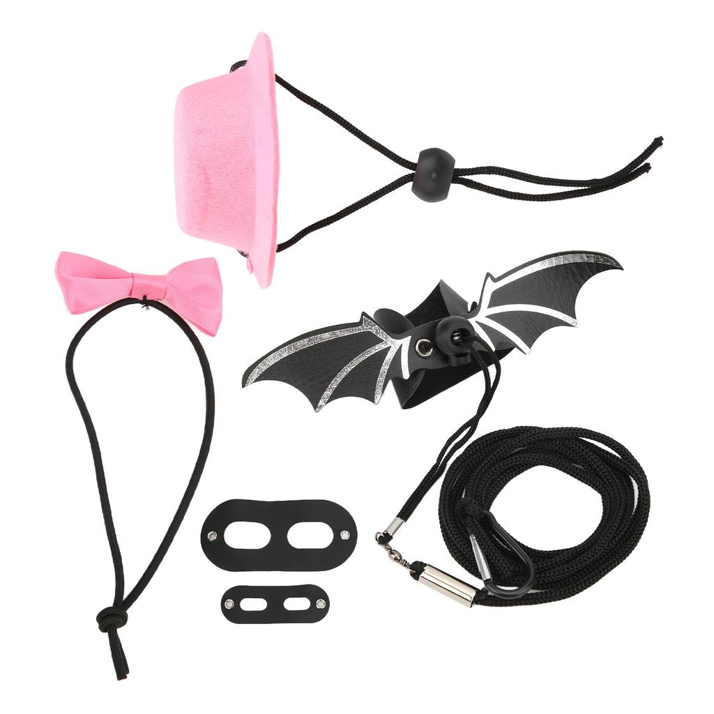 Reptile Harness and Leash Adjustable Lizard Traction Rope Hat Bowtie Set for Small Pet Animals(Pink