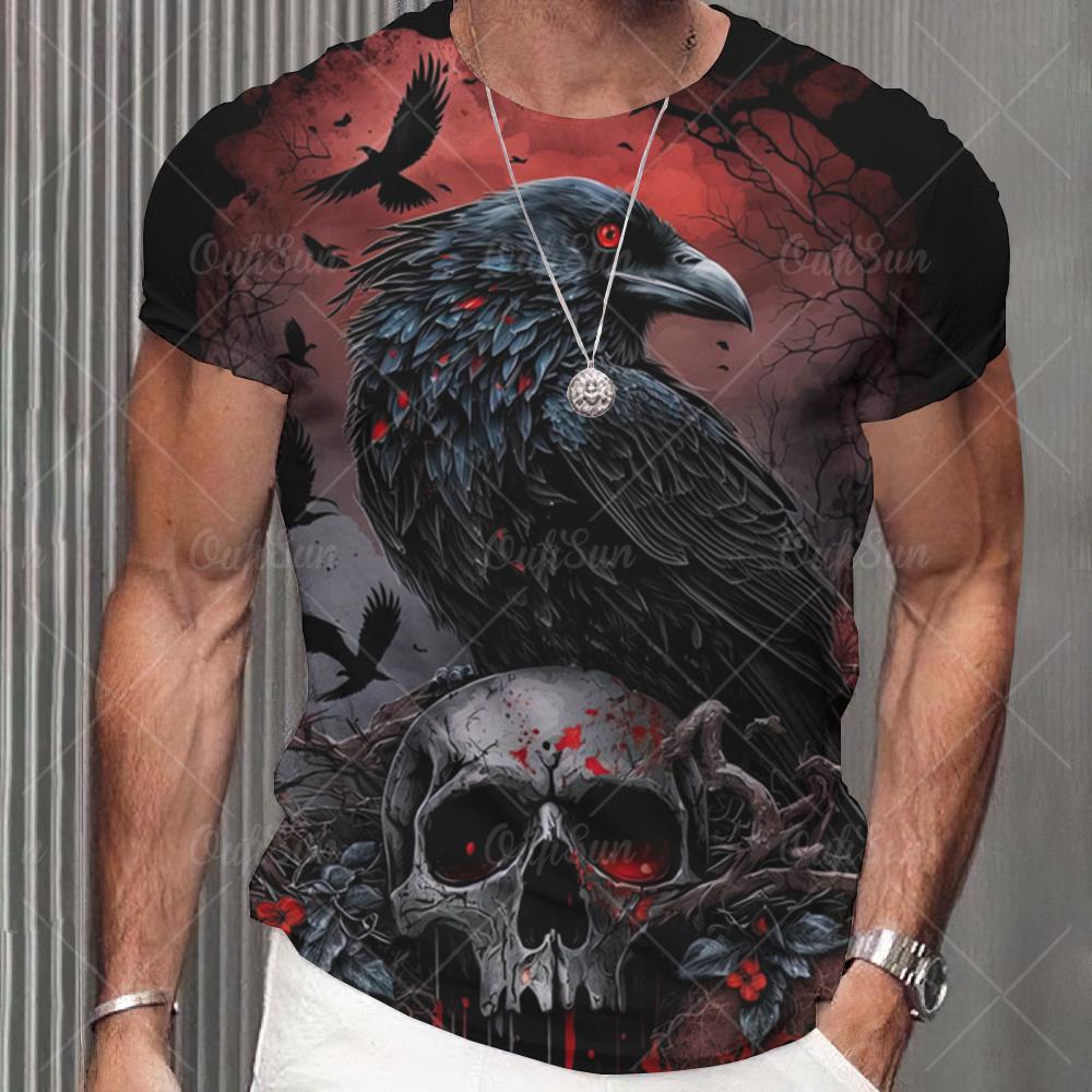 Animal T-Shirts For Men 3d Crow Print Street Designer Short Sleeved Loose Oversized T Shirt Retro Fashion Tops Summer Sweatshirt