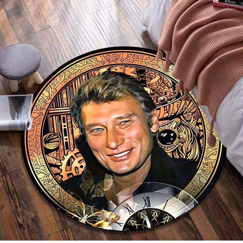 1Pc Johnny Hallyday Circular Print Rug - home decoration Carpet For Living Room Bedroom Flooring Computer Chair Area Rug