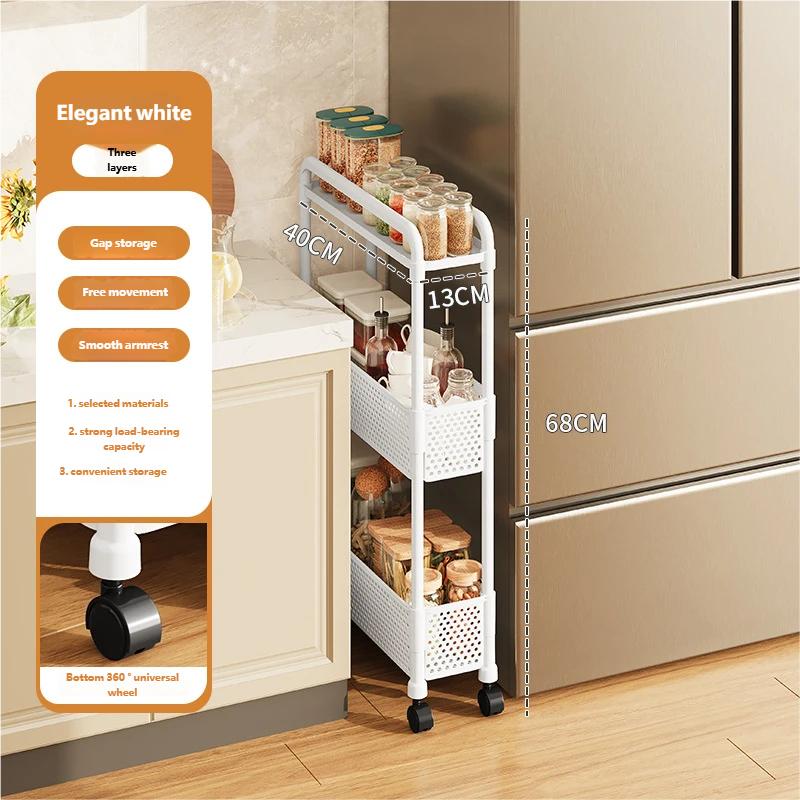 Multi Purpose Gap Storage Rack with Wheels Movable Multi Layer Shelf for Kitchen Bathroom Home Organization Snacks Fruits Vegetables Organizer Unit
