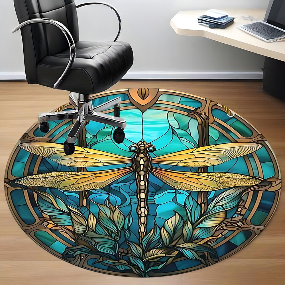 1PC Dragonfly StainedGlass Office Round Area Rug,  Mat Suitable ForOffice, Under Office Chairs Bedroom Living Room Home Decor, Room Deco